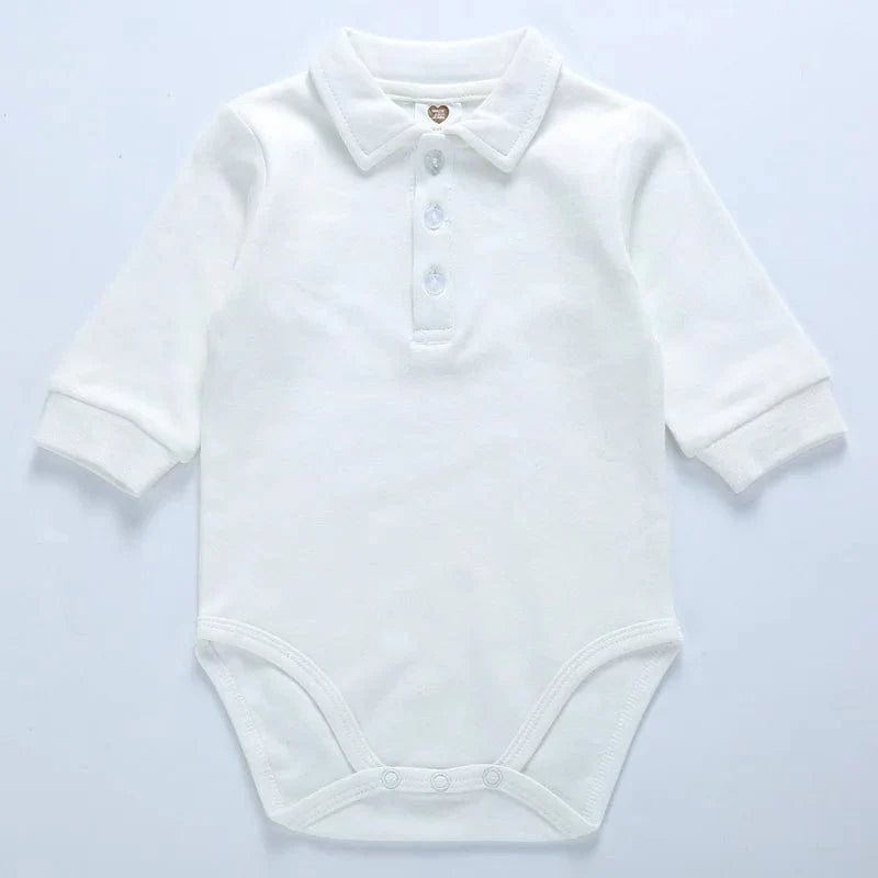 Baby clothes 100% cotton bodysuit 0 - 3Y autumn winter fashion one piece newborn outfit boy long sleeve polo collar jumpsuit white - SHOWLU FASHION STORE