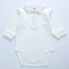 Baby clothes 100% cotton bodysuit 0 - 3Y autumn winter fashion one piece newborn outfit boy long sleeve polo collar jumpsuit white - SHOWLU FASHION STORE