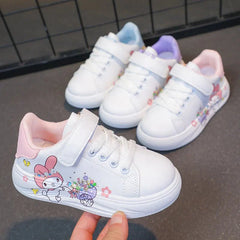 Baby Girls White Shoes Kids Casual Sneakers Cartoon Soft Breathable Fashion Children White PU Leather Shoes Size 26 - 37 - SHOWLU FASHION STORE