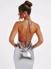 Backless Halter Bandage Dress - SHOWLU FASHION STORE