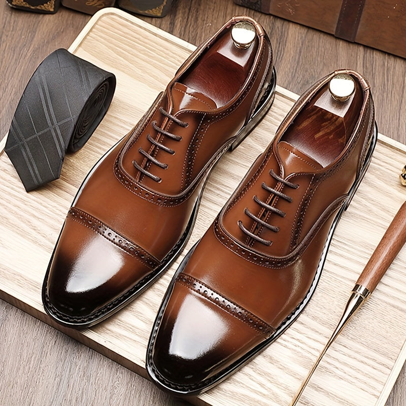 Men's Split Cow Leather Upper Solid Color Cap Toe Microfiber Upper Oxford Shoes, Comfy Non Slip Rubber Sole Durable Formal Shoes, Men's Footwear SHOWLU FASHION STORE