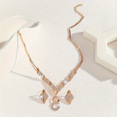 3pcs Luxury Jewelry Set, Sexy Zinc Alloy Necklace and Earrings with Natural Stone Inlay, Sparkling Rhinestone Accents for Daily Wear and Gift-Giving, Vintage Jewelry SHOWLU FASHION STORE