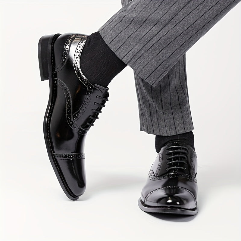 Men's Split Cow Leather Upper Solid Color Cap Toe Microfiber Upper Oxford Shoes, Comfy Non Slip Rubber Sole Durable Formal Shoes, Men's Footwear SHOWLU FASHION STORE