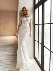 Beautiful Wedding Dresses With Detachable Train O - Neck Long Sleeves Bridal Gowns Lace Appliques 2024 Vintage Vestidos De Novia - SHOWLU FASHION STORE
