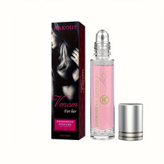 A 10ml roll-on bottle of Venom pheromone perfume for her next to its matching black box.