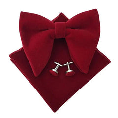 Big Bow Tie Set Velvet Bowknot For Men Pocket Square Cufflinks Set With Big Bowties Men Women Party Wedding Accessories Cravatas - SHOWLU FASHION STORE
