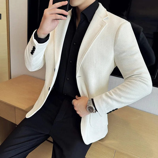 Blazer Hombre High - quality Corduroy Suit Jacket Korean Version Business Slim Fit Formal Social Banquet Dress Jacket Size 4XL - M - SHOWLU FASHION STORE