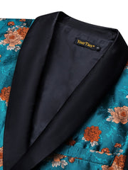 A blue floral jacquard blazer featuring a black shawl lapel and a YourTies brand label.
