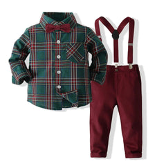 Boutique Boy Christmas Outfit Baby Boys Dress Suit Plaid Shirt Pants Bowtie Formal Set Kids Boys Clothes Winter Festival Costume - SHOWLU FASHION STORE