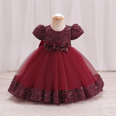 Bow Christmas Baby Girl Dresse Infant Sequin 1st Birthday Red Party Wedding Prom Kids Dresses For Girl Lace Flower Princess Gown - SHOWLU FASHION STORE