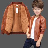 Boys Coats Autumn Winter Fashion Children's Plus Velvet / No Velvet Two styles Warming Cotton PU Leather Jacket For 1 - 11Y Kids - SHOWLU FASHION STORE
