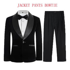 Boys Velvet Blazer Jacket Pants Bowtie 3PCS Photograph Suit Kids 1Year Birthday Dress Children Wedding Performance Evening Set - SHOWLU FASHION STORE
