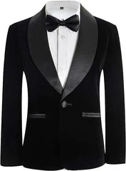Boys Velvet Blazer Jacket Pants Bowtie 3PCS Photograph Suit Kids 1Year Birthday Dress Children Wedding Performance Evening Set - SHOWLU FASHION STORE