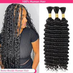 Bulk Braiding Hair 100% Human hair Deep Wave Unprocessed No Weft Boho Braids Human Hair Bulk Extensions Brazilian Remy Hair - SHOWLU FASHION STORE