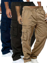 Buy 2 Get 1 Free, total of 3 PCS Mens Solid Color Loose Fit Cargo Pants - Comfortable, Breathable, Water - Resistant, and Durable for Outdoor Activities, Casual, Hiking, Camping, and Travel - Mens Relaxed Fit Pants with Multipl - SHOWLU FASHION STORE