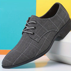 Plus Size Mens Low Top Plaid Derby Shoes - Breathable, Comfy, Non Slip, Lace Up, Rubber Sole, PU Insole, Fabric Upper - Perfect for Summer Formal Events SHOWLU FASHION STORE