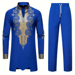 Men's Casual Striped Long Sleeve Robe Set - Polyester, Machine Washable, Stand Collar