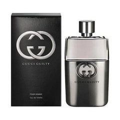 Gucci Guilty Pour Homme Eau de Toilette bottle and its black packaging box.