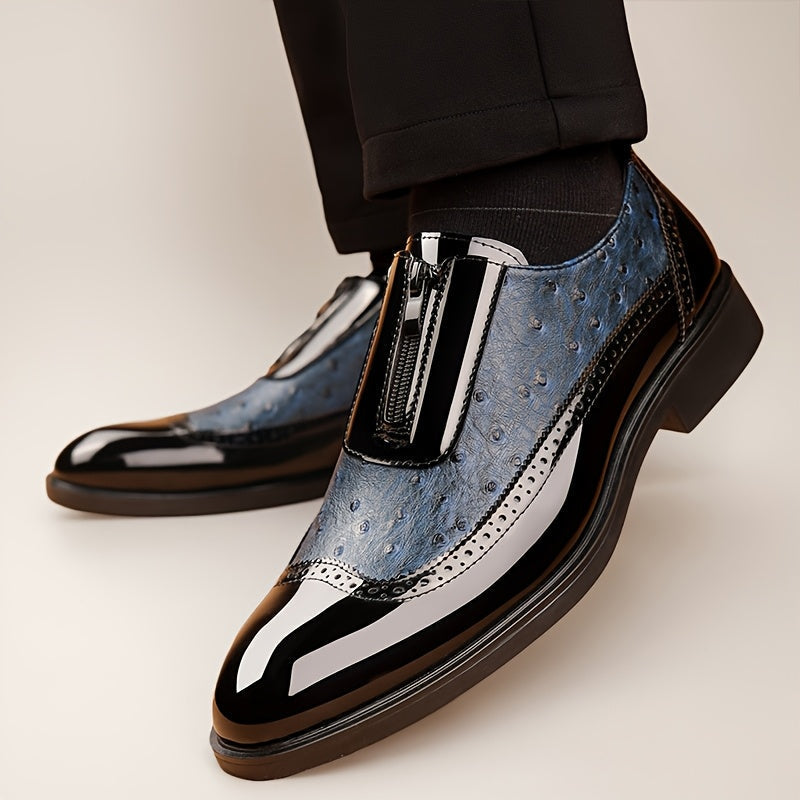 Men'S Classic Wing - Tip Brogue Oxford Shoes - Available In Black And Blue. These Are Stylish Casual Shoes With Non - Slip Rubber Soles, Suitable For Business Events, Weddings, And Graduation Ceremonies. Model Number 19582 SHOWLU FASHION STORE