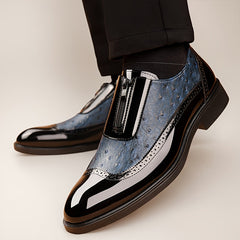 Men'S Classic Wing - Tip Brogue Oxford Shoes - Available In Black And Blue. These Are Stylish Casual Shoes With Non - Slip Rubber Soles, Suitable For Business Events, Weddings, And Graduation Ceremonies. Model Number 19582 SHOWLU FASHION STORE