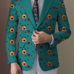 Men's Playful Cartoon Face & Stripes Blazer - Casual Polyester & Elastane, Button-Up with Notch Lapel, Non-Transparent, All-Season, Easy Care Hand or Dry Clean Only, Comfortable Suit|Stylish Suit|Structured Fit SHOWLU FASHION STORE