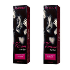 Two boxes of Rakou Venom pheromone perfume for her, each containing 10ml of liquid fragrance.