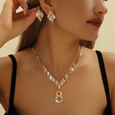 3pcs Luxury Jewelry Set, Sexy Zinc Alloy Necklace and Earrings with Natural Stone Inlay, Sparkling Rhinestone Accents for Daily Wear and Gift-Giving, Vintage Jewelry SHOWLU FASHION STORE