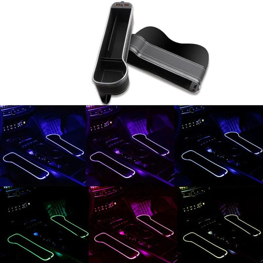 Car Seat Gap Filler Cup Holder 7 Colours Changing LED Car Crevice Storage Organizer Box With 2Usb Charger Car Accessories - SHOWLU FASHION STORE