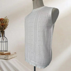 Casual Loose Fit Vest Men's Summer Hollow Breathable Knitting Vest for Daily Wear Street Style Slim Fit Solid Color Sleeveless - SHOWLU FASHION STORE