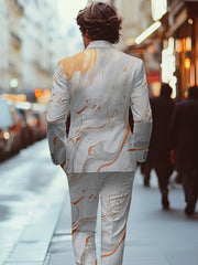 Casual Slim - fit Blazer And Trouser Set, Long - sleeved Lapels, Unique Niche Minimalist Graphic Print, Button Detailing, Regular Fitted Suit, Suitable for Spring And Autumn - Party And Nightclub Suits, New Suit Suits for 2025 - SHOWLU FASHION STORE