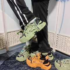 Men's Fashion Sneakers Casual Thick-Sole Lace-Up Shoes Comfortable Trendy Height-Increasing for Outdoor Travel and Daily Work Skateboarding