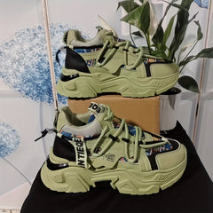Men's Fashion Sneakers Casual Thick-Sole Lace-Up Shoes Comfortable Trendy Height-Increasing for Outdoor Travel and Daily Work Skateboarding