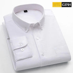 Classic fit fasion 100%Cotton long - sleeve shirt for men single pocket slim fit Casual top soft Oxford solid color office clothes - SHOWLU FASHION STORE