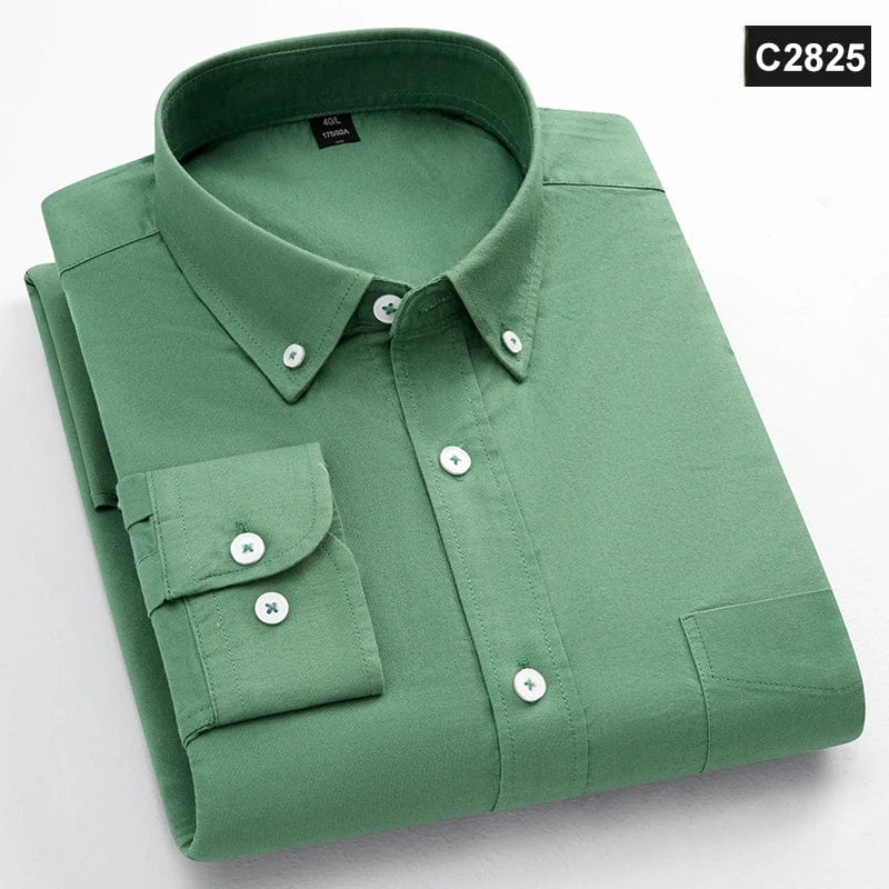 Classic fit fasion 100%Cotton long - sleeve shirt for men single pocket slim fit Casual top soft Oxford solid color office clothes - SHOWLU FASHION STORE