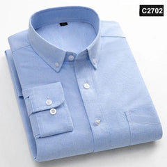 Classic fit fasion 100%Cotton long - sleeve shirt for men single pocket slim fit Casual top soft Oxford solid color office clothes - SHOWLU FASHION STORE