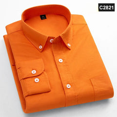 Classic fit fasion 100%Cotton long - sleeve shirt for men single pocket slim fit Casual top soft Oxford solid color office clothes - SHOWLU FASHION STORE