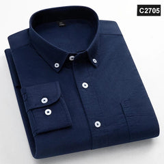 Classic fit fasion 100%Cotton long - sleeve shirt for men single pocket slim fit Casual top soft Oxford solid color office clothes - SHOWLU FASHION STORE