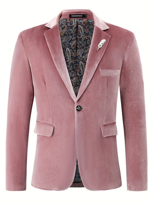 Classic One Button Lapel Suit Jacket - Soft Slight Stretch Polyester Fabric, Loose Fit, Long Sleeve, Polyester Lining - Perfect for Spring and Fall Business Casual Events - SHOWLU FASHION STORE