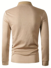 Classic Pure Cotton Henley Shirt for Men - Soft Textured and Knit Long Sleeve Lapel Collar Design, Perfect for Business and Casual Outerwear, Fall and Winter Fashion Essentials - SHOWLU FASHION STORE