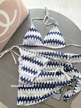 Classy Striped Bikini Lace Fabric Three - Piece Set Sexy Hot Spring Seaside Vacation Triangle Cup Sexy Swimsuit - SHOWLU FASHION STORE