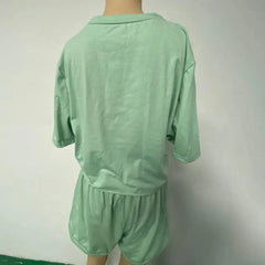 Crew neck Pullover Women Summer Short Sleeve Short Top Shorts Casual Two - piece Suit - SHOWLU FASHION STORE