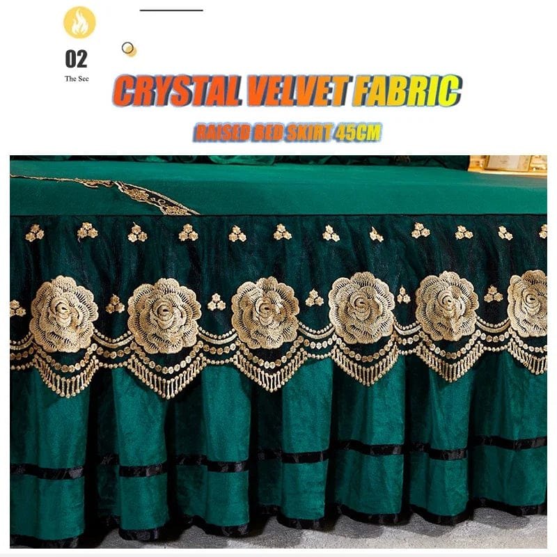 Crystal Velvet Bedspread Plush Lace Bed Skirts Sets Thin Comforter Embroidered Bedding Set with Pillowcases for Queen King Size - SHOWLU FASHION STORE