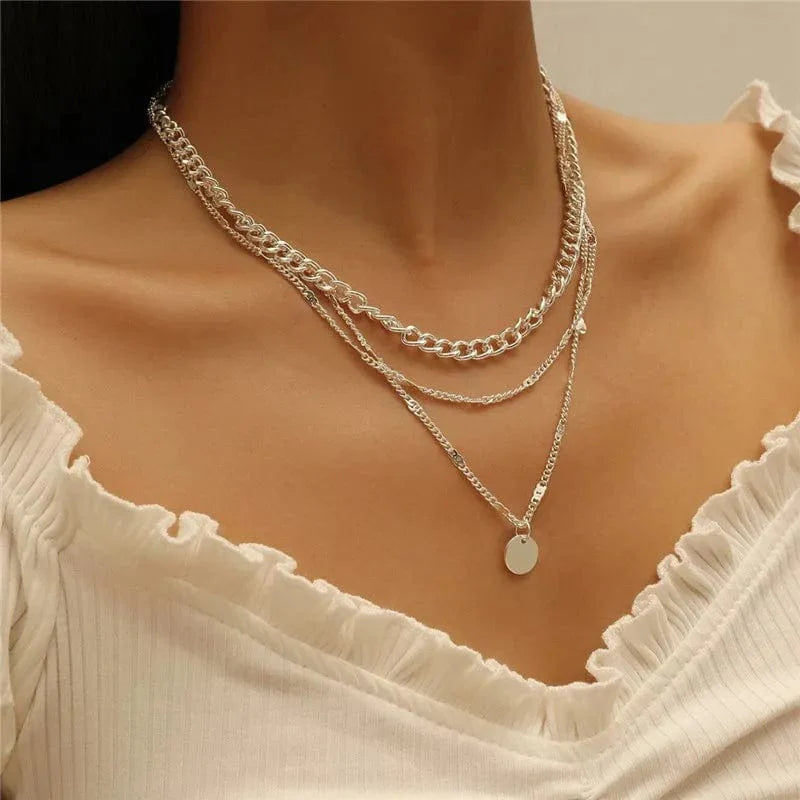 Crystal Zircon Heart Star Charm Layered Pendant Necklace Set for Women Charms Fashion Square Rhinestone Female Vintage Jewelry - SHOWLU FASHION STORE