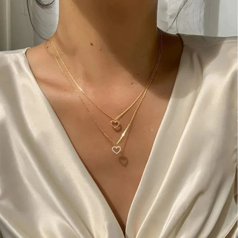 Crystal Zircon Heart Star Charm Layered Pendant Necklace Set for Women Charms Fashion Square Rhinestone Female Vintage Jewelry - SHOWLU FASHION STORE