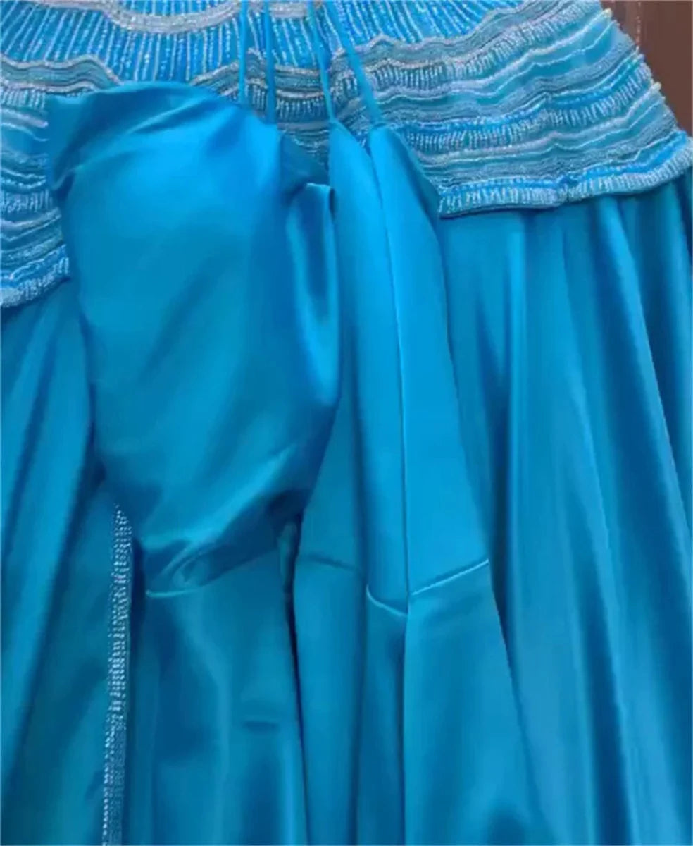 Customized Exquisite High Collar Sheath Celebrity Sequin Fold S Occasion Evening Gown prom dress luxury robe de bal - SHOWLU FASHION STORE