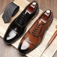 Men's Split Cow Leather Upper Solid Color Cap Toe Microfiber Upper Oxford Shoes, Comfy Non Slip Rubber Sole Durable Formal Shoes, Men's Footwear SHOWLU FASHION STORE