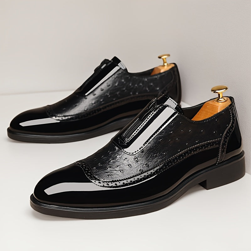 Men'S Classic Wing - Tip Brogue Oxford Shoes - Available In Black And Blue. These Are Stylish Casual Shoes With Non - Slip Rubber Soles, Suitable For Business Events, Weddings, And Graduation Ceremonies. Model Number 19582 SHOWLU FASHION STORE