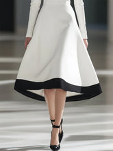 Elegant Long Sleeve Round Neck Midi Dress for Women - Burgundy & Black Contrast, Cinched Waist, Flowy A-Line Silhouette, Perfect for Casual or Formal Occasions, Evening Wear | Elegant Midi Dress | Cinched Waist Design, Long S