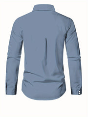 Men'S Elegant Mandala Print Long Sleeve Dress Shirt - Light Blue, Button-Up with Lapel Collar, Regular Fit for Formal or Casual Occasions, Nonstretch Fabric