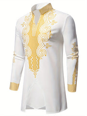 Men's Casual Striped Long Sleeve Robe Set - Polyester, Machine Washable, Stand Collar